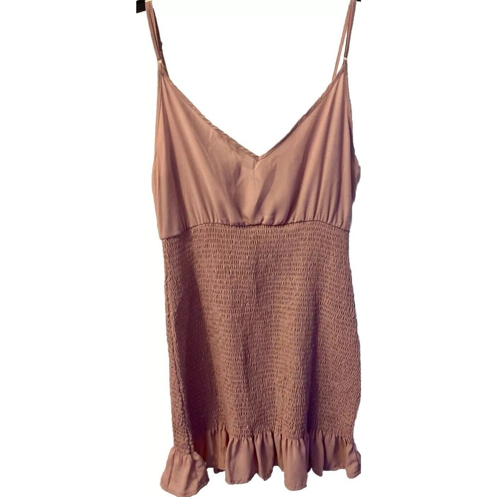 Love Tree DUSTY PINK Cami Ruffle Hem Mini Dress Sz L BOHO Summer casual Woman’s
